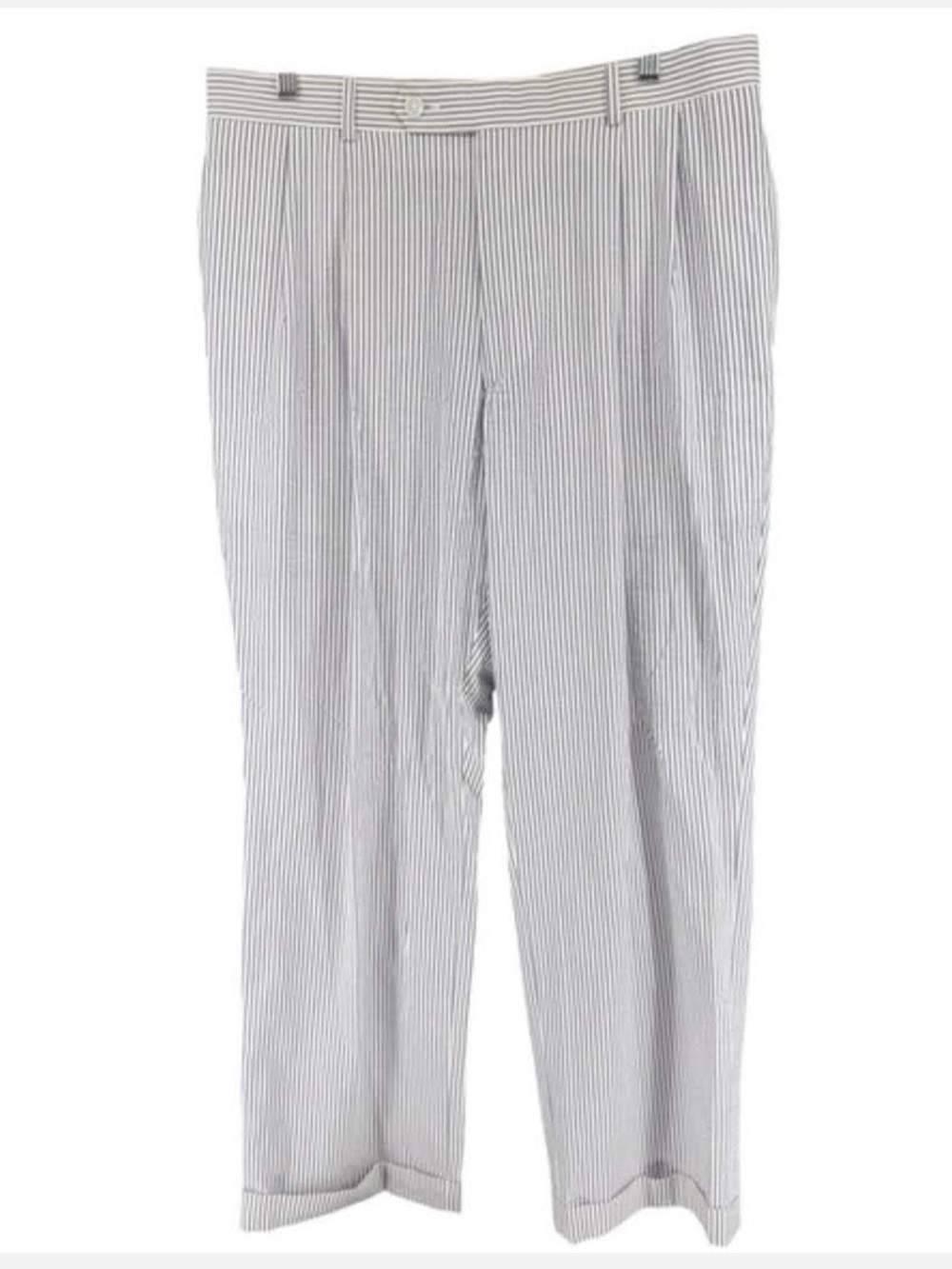 Men's Haspel Blue and White Seersucker Pinstripe Dress Pants